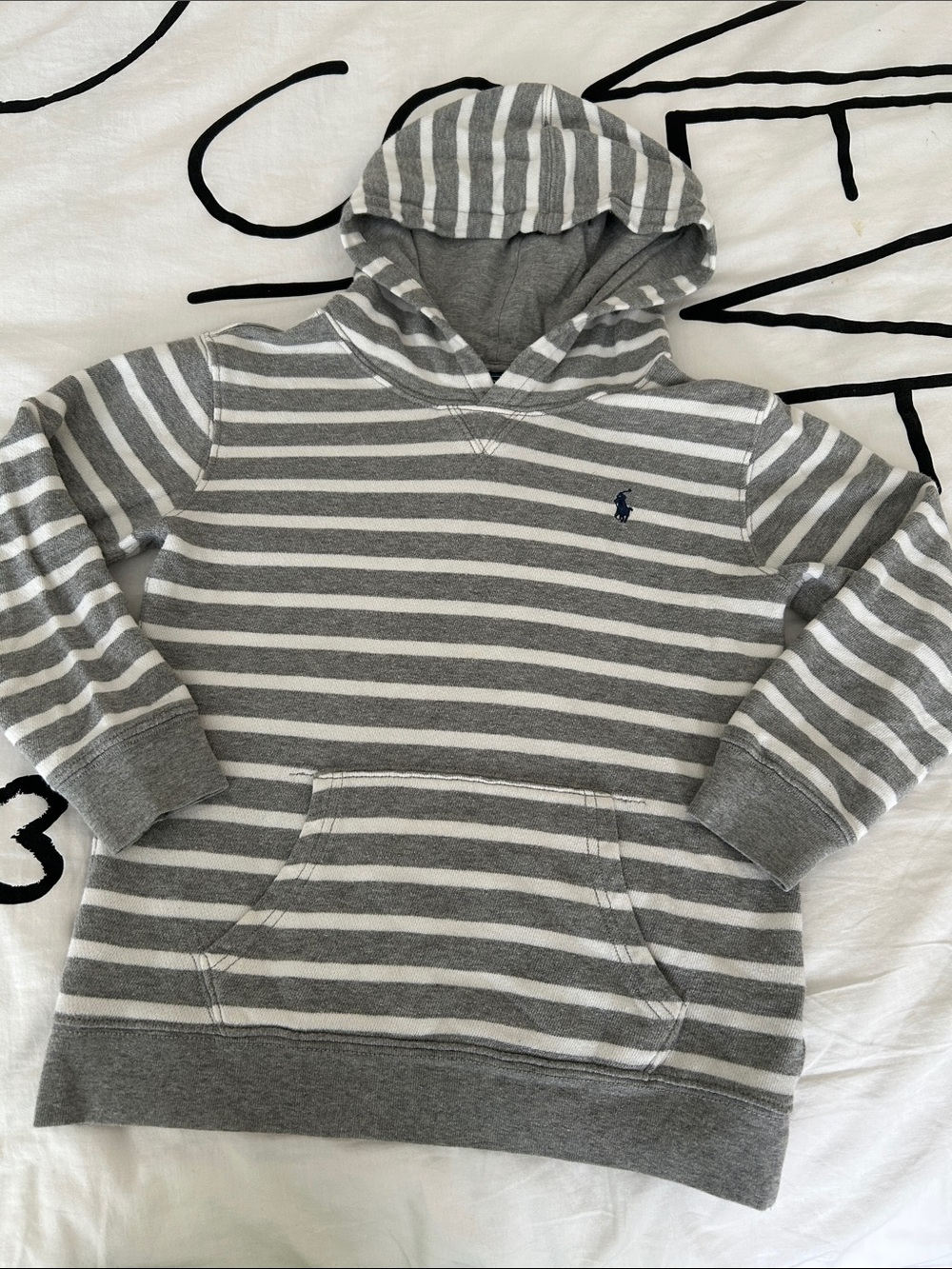 Polo by Ralph Lauren Gray & White Striped Hooded Sweatshirt